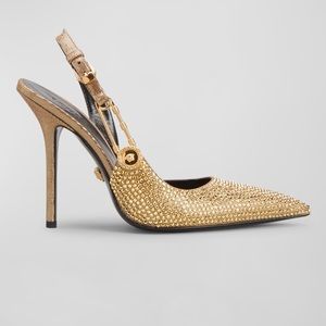 Versace crystal embellished safety pin slingback pump